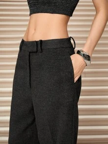SHEIN Unity Women's Woven Long Straight Leg Casual Pants, Fashion Versatile Commuter Trousers, Grey  Fall Clothes For Women Wide Leg Pants Woman - Grey - View 7