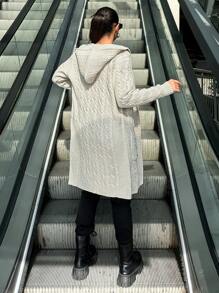 EURMUSE Women's Solid Color Long Sleeve Single-Breasted Casual Hooded Knit Cardigan, Autumn/Winter - White - View 3