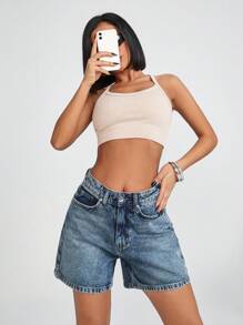 EURMUSE Summer Slant Pocket High Waist Casual Denim Mini Shorts Women S Clothes Women Clothing Y2k Woman S Summer Clothes Women S Bottoms - Medium Wash - View 5