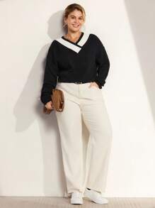 Momelise 大码休闲宽松长袖套头毛衣