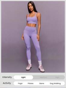 GLOWMODE 24" FeatherFit™ Soft Slay Sweat-Wicking Stretchy No Front Seam Ultra High-Rise Waist Leggings With Side Pockets Low-Impact Yoga Pilates Barre Studio Daily Casual Wear  Spring Summer - Lilac Purple - View 8