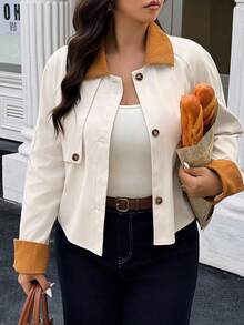 Easura 大码休闲拼色短款夹克 - 杏色 - 查看 3