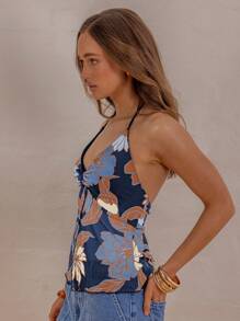 Aralina Women's Retro Style Printed Halter Neck Tank Top - Multicolor - View 6