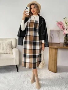 SHEIN LUNE 女士休闲格子无袖中长连衣裙，收腰设计，日常百搭，秋冬格子连衣裙，女士格子中长连衣裙，方格连衣裙，秋季连衣裙，大地色系连衣裙，外出穿搭，女士连衣裙，女士连衣裙，优雅休闲连衣裙，女士街头风秋季服装，女士秋季穿搭，秋季服装，女士冬季服装，冬季服装，女士休闲机场穿搭，女士外出穿搭，休闲 - 彩色 - 查看 7