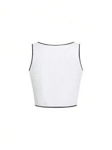 Ellevyn 2pcs/Set Women Contrast Trim Round Neck Camisole And Shorts Set Teacher Outfits For Women  Fall Women Clothes  Business Casual Woman Business Casual  Work/Office White Teacher Outfits For Women  Two Piece Set Women