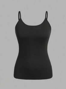 SHEIN EZwear 2 件女士黑色紧身休闲吊带背心，适合夏季 - 黑色 - 查看 5