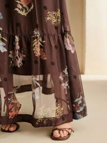 Anewsta Women's Spring Vacation Floral Print Ruffle Hem Fashionable A-Line Skirt - Brown - View 8