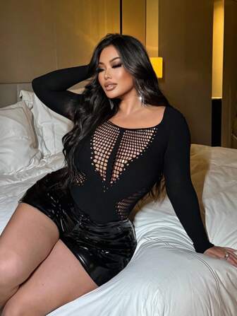 NU&NOW Plus Size Women's Sexy Hollow Out Long Sleeve Top Fall Cloth For Women