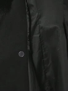 SHEIN ICON 女士优雅喇叭形人造毛皮拼布双排扣夹克，秋冬 - 黑色 - 查看 10