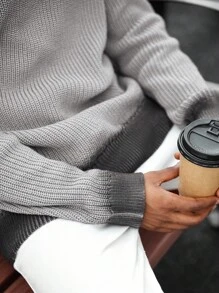 Manfinity Homme كنزة صوفية كاجوال للرجال من الصوف المنسوج بتصميم لوني مجزأ، خريف/شتاء - متعدد الألوان - مشاهدة 3