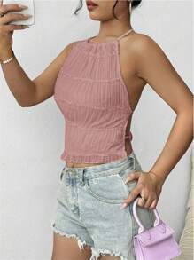 SHEIN Unity Women's Sexy Solid Color Backless Halter Top, Summer Clothes For University - Dusty Pink - View 3