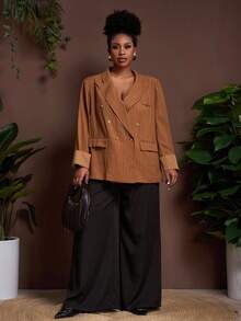 Veslaya 2025 Autumn/Winter New Large Women's/Autumn Women's/Return To School/School Clothing/Y2k/Street Style/Date Outing/Work/Office/Women's Airport Clothing/Party/Commuting/Elegant/Cocktail/Punk/Decadent/Valentine's Day/Commuting French Loose Brown Texture Fabric Flat Barge With Pocket Long Sleeve H-Shaped Double Row Buckle Fall