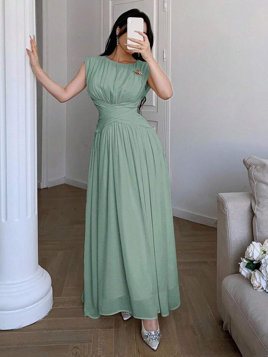 Feyla Váy không tay màu trơn thanh lịch dành cho nữ, mùa hè - màu xanh lá - Xem 1