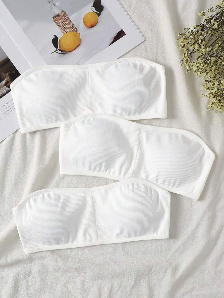 Bộ 3 áo ống cho bé gái tuổi teen, phong cách tối giản thoải mái với áo lót bandeau có đệm chống trượt - trắng - Xem 1