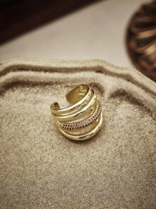 Glisma 18K Gold-Plated 1pc Pearl/Mother Of Pearl, Metallic, Rhinestone Encrusted Open Ring, Elegant, Cute, Luxury For Party, Casual, Concert/Festival, Night Club, Wedding, Holiday, Vacation, Camping, Y2K/For Mom/Women/Girl, Fall/Autumn/Winter/Festival/Holiday/Vacation/Old Money/Halloween