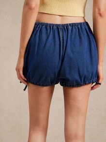 WESTFADE Pull On Adjustable Drawstring Leg Cotton Blend Denim Bloomer Shorts Summer Cowgirl Nashville Vacation Beach - Dark Wash - View 3