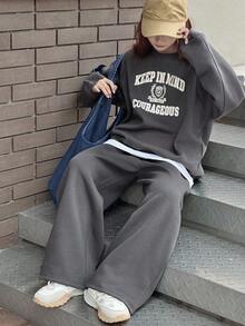 DAZY 少女休闲字母印花运动衫和运动裤套装秋季 - 深灰色 - 查看 4