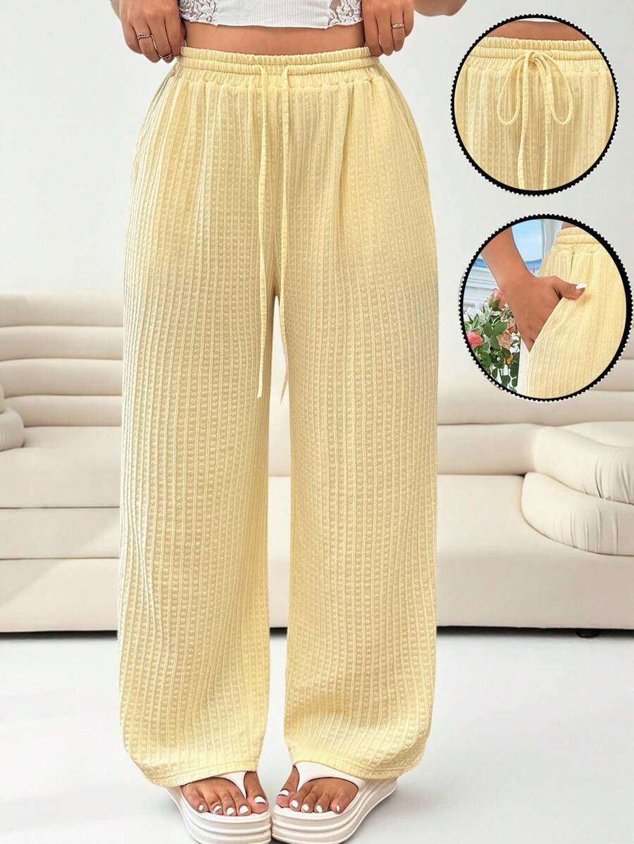 Solflare 浅黄色大码女士休闲长裤，时尚适合夏季 - 芥末黃 - 查看 1