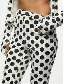 SUMWON WOMEN Polka Dot Flared Pants Festival Y2K High Waist Retro Disco Bell Bottom Dancing Clubwear Party Evening Wide Leg Trousers With Clear Platform Heels - White - View 4