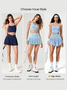 GLOWMODE Ace Flex 收腹百褶网球裙，内置短裤侧袋，适合网球高尔夫日常春夏穿着 - 淺藍色 - 查看 6