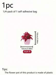 1 件/4 件仿迷你盆栽植物套装 - 塑料绿植装饰，适合现代家居、情人节桌面装饰、派对、情人节、生日毕业礼物 - 紅色 - 查看 15