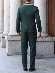 Manfinity Bizformal 男士纯色长袖西装外套和裤子休闲西装套装 - 綠色 - 查看 2