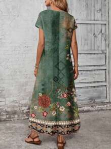 EMERY ROSE 女士休闲百搭图案连衣裙，复古花卉印花，优雅大方，适合春夏季 - 彩色 - 查看 2