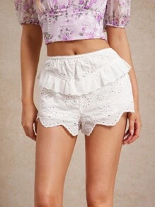 WESTFADE Quần short Micro Bloomer lưng thun nhún bèo họa tiết hoa mùa hè miền Tây đồng quê phong cách cowgirl Nashville hòa nhạc tiệc trưa bãi biển Boho - trắng - Xem 1