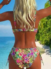 Swim Vcay Women's Sexy Leopard Print Spaghetti Strap Ruched Bikini Set, Summer Vacation - Multicolor - View 2