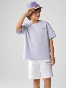 JNSQ Back To School Casual Street Style Graphic Print Sweatshirts & T-Shirts For Tween Girls And Boys, Loose Fit, Japanese Inspired, Suitable For Early Autumn Daily Wear, Outdoor Activities, Vacation, Street Style, Party And Leisure - Purple - View 2