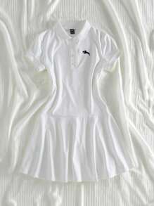 女童刺绣装饰短袖连衣裙 - 白色 - 查看 1