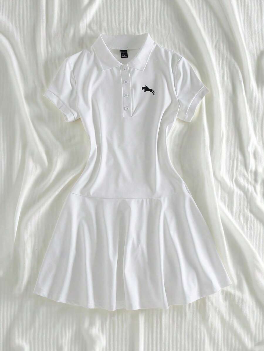 女童刺绣装饰短袖连衣裙 - 白色 - 查看 1