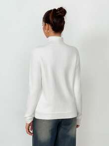 SHEIN Tall 高领保暖内衬修身保暖毛衣，秋冬季保暖分层衬衫 - 白色 - 查看 2