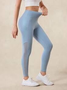 OutZeal Leggings deportivos de cintura alta con panel de malla, para mujer, para hacer ejercicio, yoga, correr - Azul - Ver 7