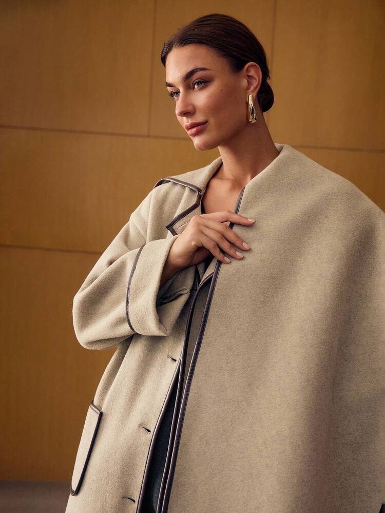 FASHIONABLE RETRO CONTRAST TRIM OVERCOAT