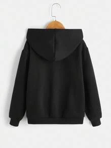Tween Boy Pocket Drop Shoulder Hoodie, Casual Suitable For Spring/Autumn Daily Wear - Black - View 5