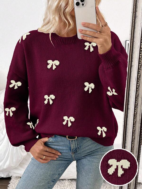 EURMUSE 2024 Ny ankomst Europeisk och amerikansk bloggarstil Söt rosettdesign Casual pullovertröja, åldersreducerande