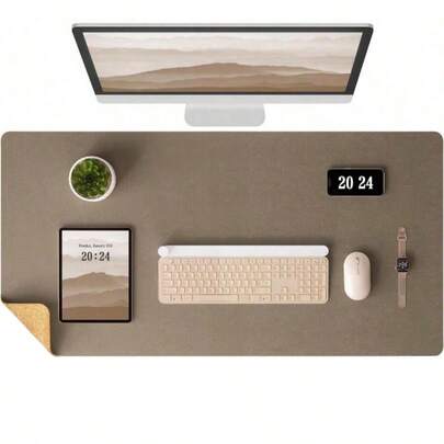 SHEIN 1 Stück doppelseitige Schreibtischunterlage aus Leder und Kork, großer Mauspad Schreibtischschutz für Büro und Zuhause, Kaffee