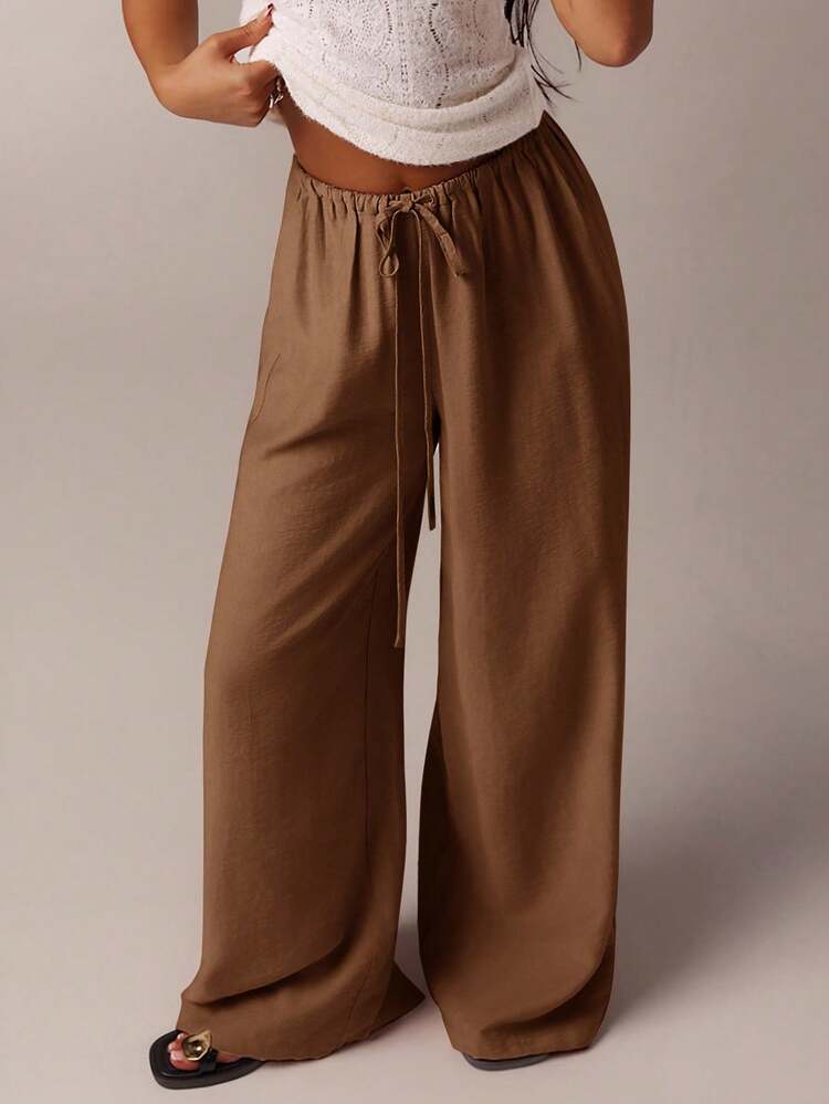 SHEIN Forever 21 Fall&Winter Halloween Christmas New Year Going Out Graduation Prom Elegant Formal Luxury Chic Business Casual Birthday/Office Outfits/Country Concert/Club Outfits Sexy/Western/Work Clothes/Streetwear/Vintage/Festival/Cocktail/Rave/Prom/Hawaii/Airport/Funny/Basic/Brunch Outfits/2000s Style/Bodycon/Old Money Style/Church/Homecoming/Classy/Party/Modest/Date Night/Autumn/Winter/Low Rise Baggy/Wide Leg/Straight/Navy Blue Pants - Rust Brown - View 9