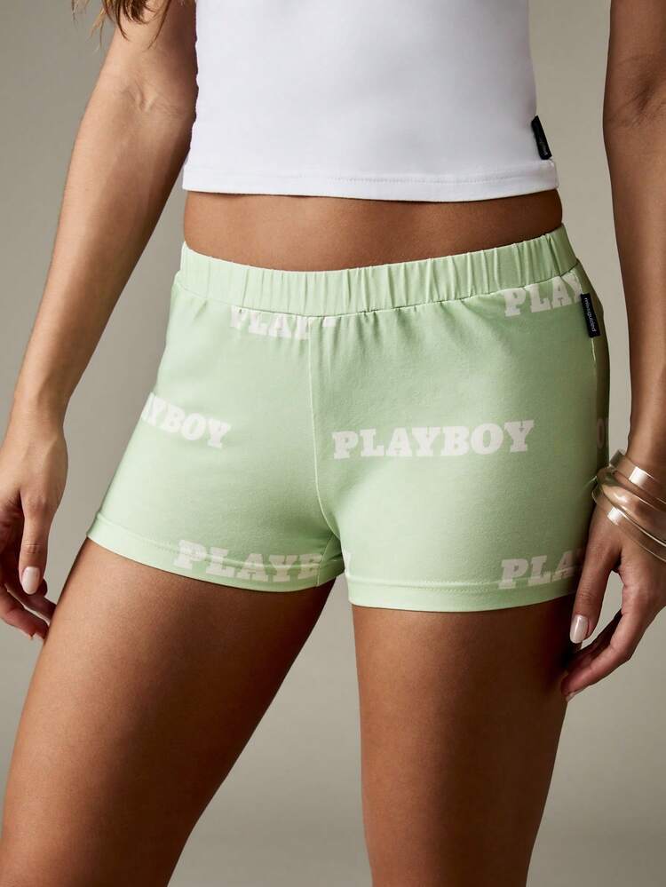 Missguided x Playboy Elastic Waist Hot Pants With Text Print Pattern