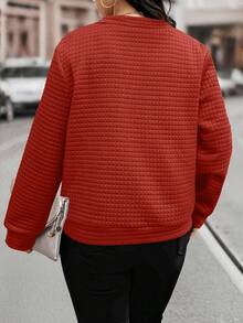 Easura Plus Size Women Solid Color Long Sleeve Zip-Up Casual Baseball Jacket, Autumn Fall Winter Cloth For Women