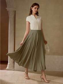 MOTF PREMIUM FOLD PLEATED FLOWY SKIRT - Army Green - View 6