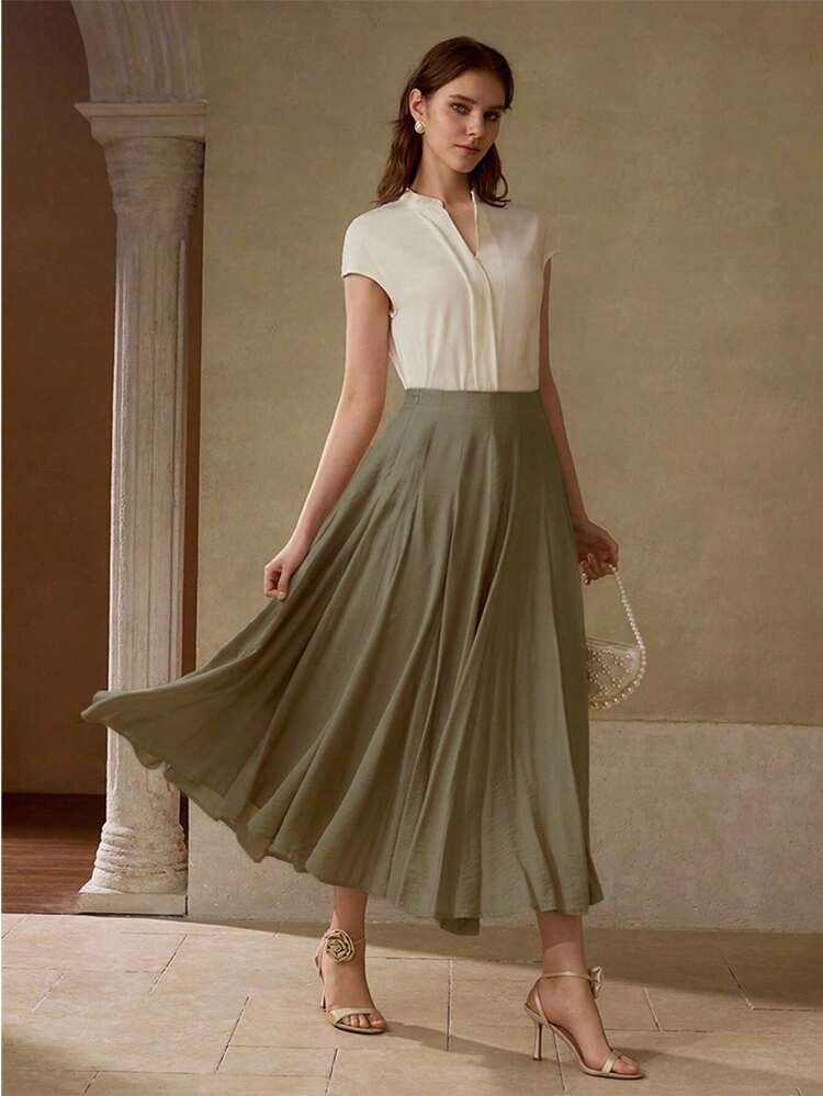 FOLD PLEATED FLOWY SKIRT