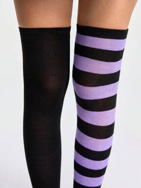 Grunge Punk 1 Pair Women's Asymmetric Color High Elasticity Thigh High Socks
