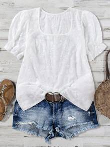 Linhara Women's Casual Vacation Style Square Neck Short Sleeve Blouse