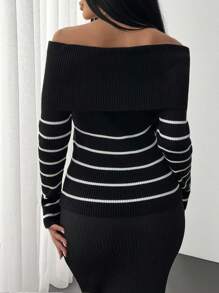 EURMUSE Suéter de mujer con elegante diseño en blanco y negro - Blanco y Negro - Ver 2