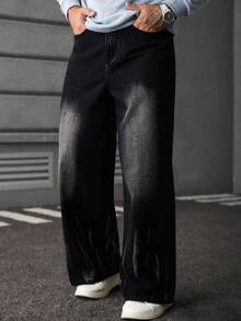 Manfinity LEGND 男士黑色成熟街头风格宽松阔腿裤 - 黑色 - 查看 5