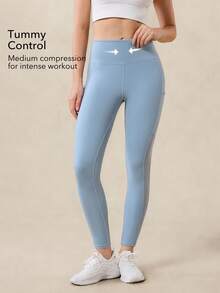 OutZeal Leggings deportivos de cintura alta con panel de malla, para mujer, para hacer ejercicio, yoga, correr - Azul - Ver 2