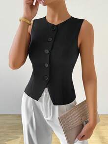 SHEIN Tall Chaleco casual de mujer de un solo pecho de unicolor y delgado