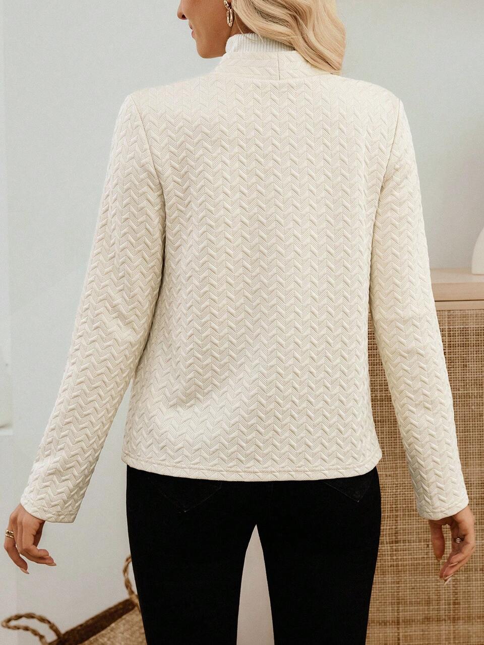 Women's Casual Versatile Solid Color Textured Regular Jacket Knitted Cardigan For Women Cardigan Sweater Lightweight Cardigan Cardigan Casual Jacket For Women In Fall/Winter